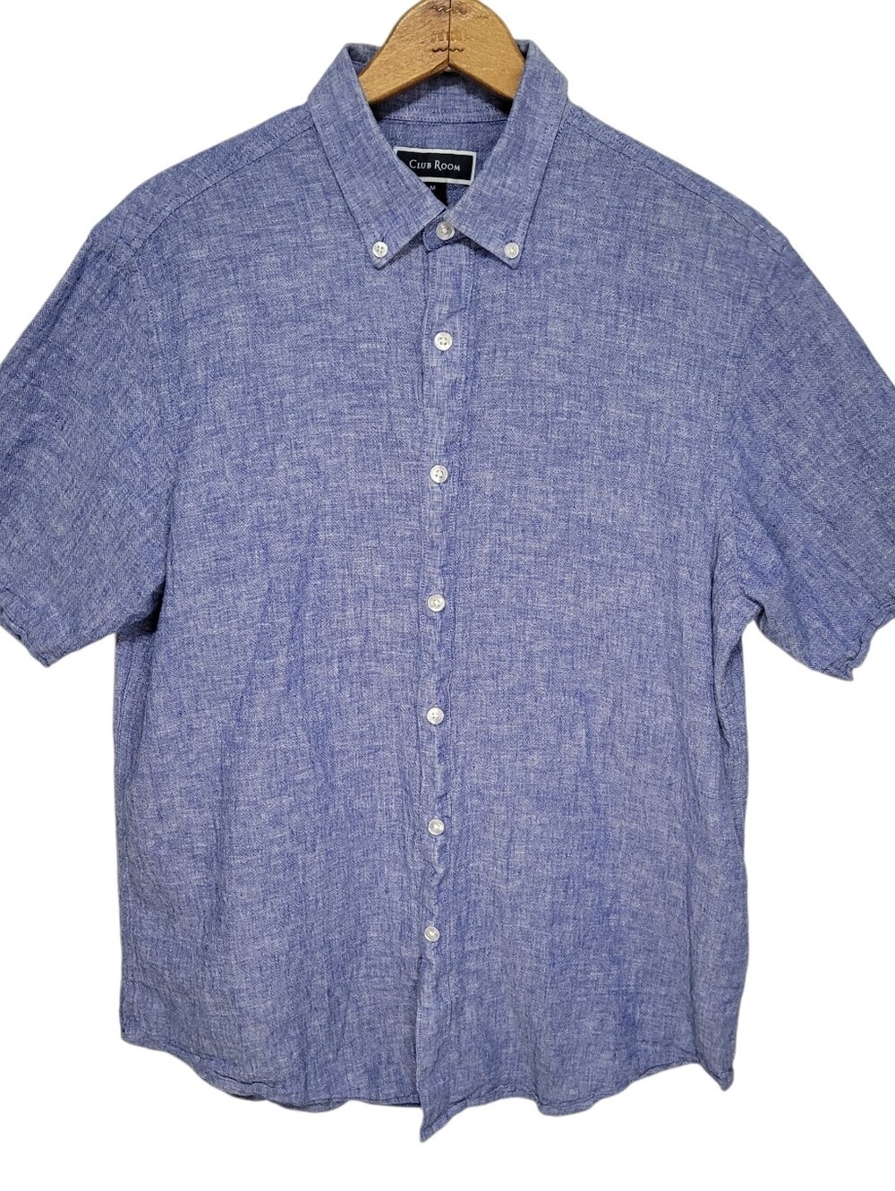 Club Room Men's Blue Linen Blend Shirt Size M Coastal Nautical Quiet Luxury